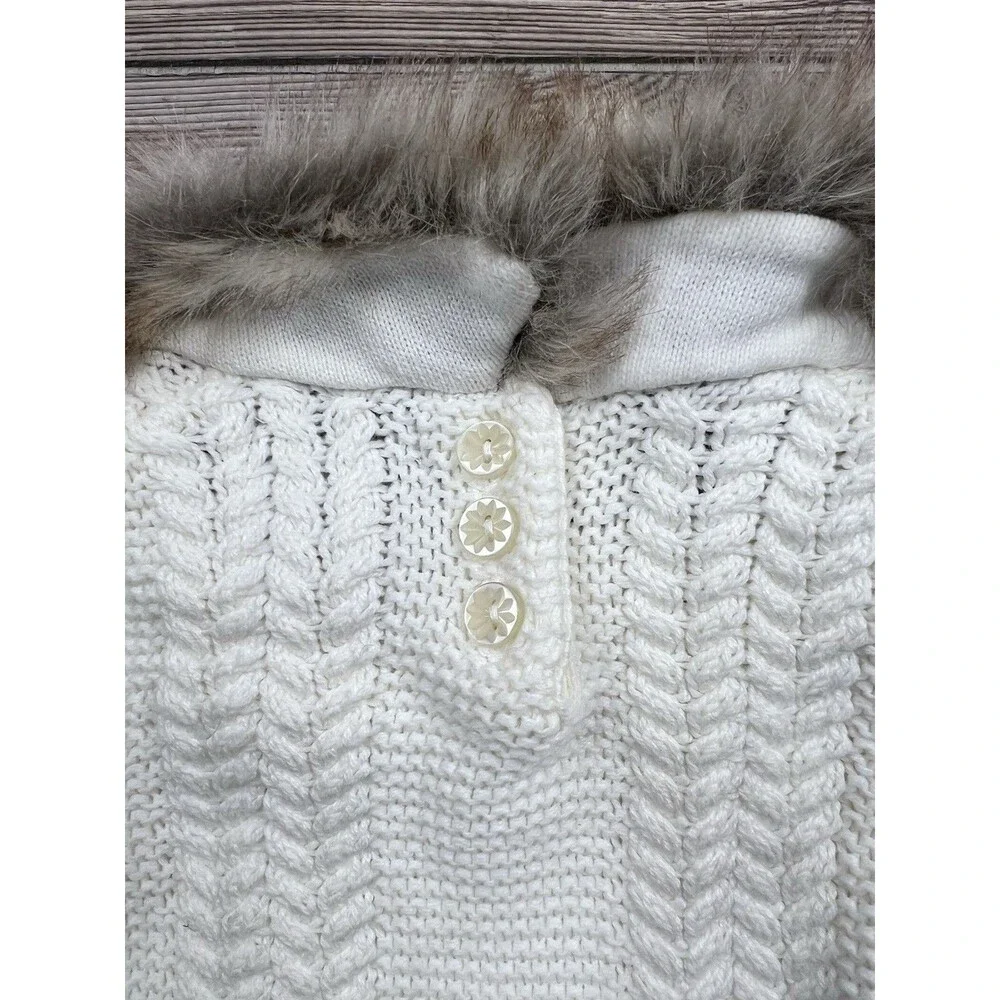 Tahari 3-6 M‎ White Knit Sweater Dress Faux Fur Collar Nordic Soft & Cozy Winter